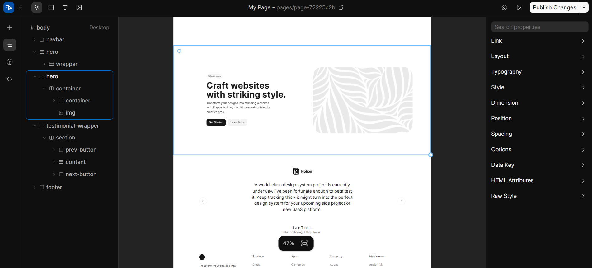 Component Selected in Builder