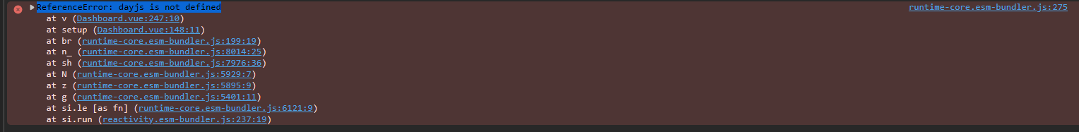 Console Showing dayjs Error