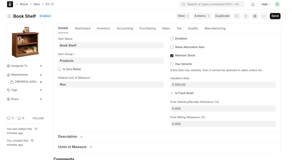 Create Finished Item in ERPNext