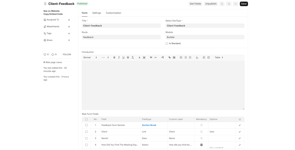 Frappe WebForm Interface