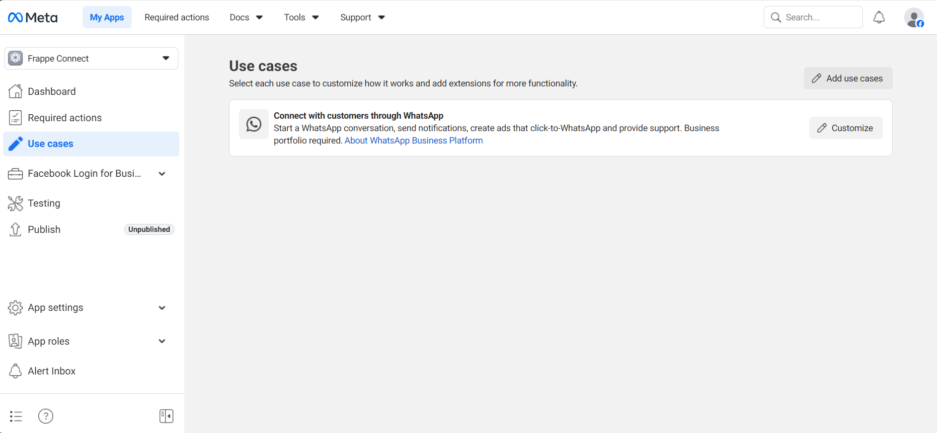 WhatsApp in App Dashboard